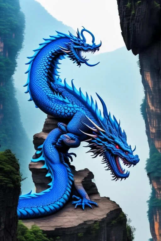 fantasy chinese blue dragon on top of Zhangjiajie