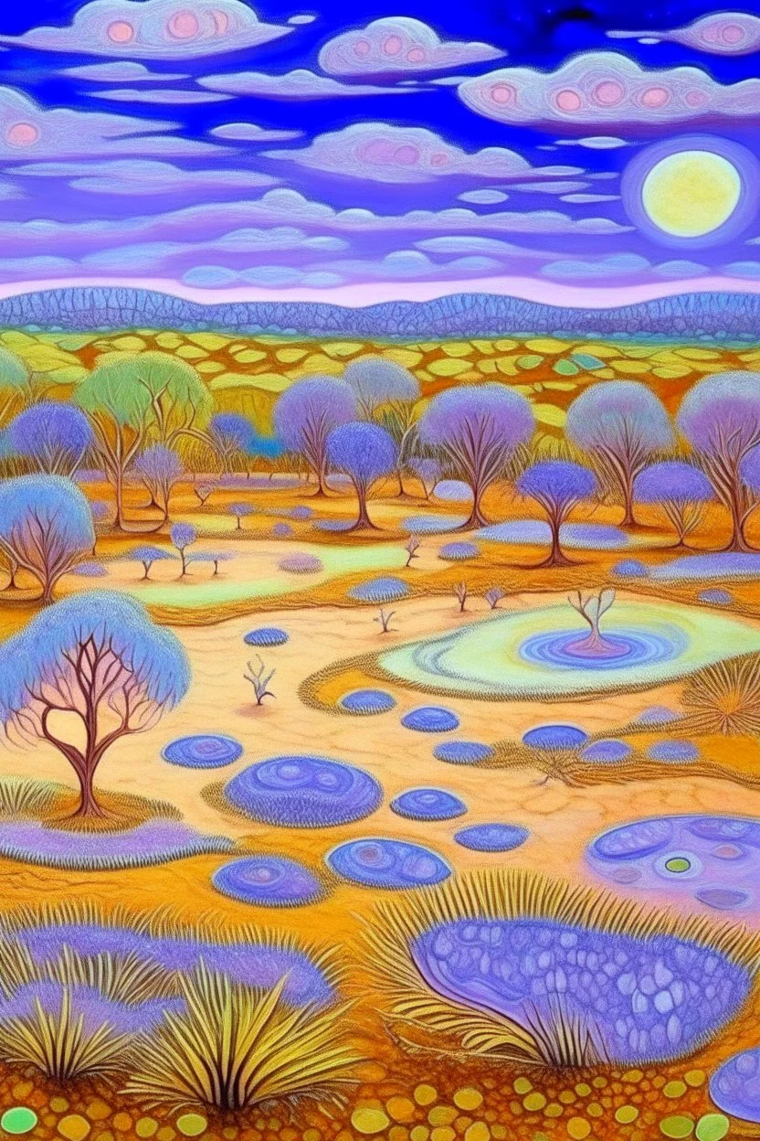 A light purple candy kingdom with fairies Australian aboriginal art painted by Vincent van Gogh