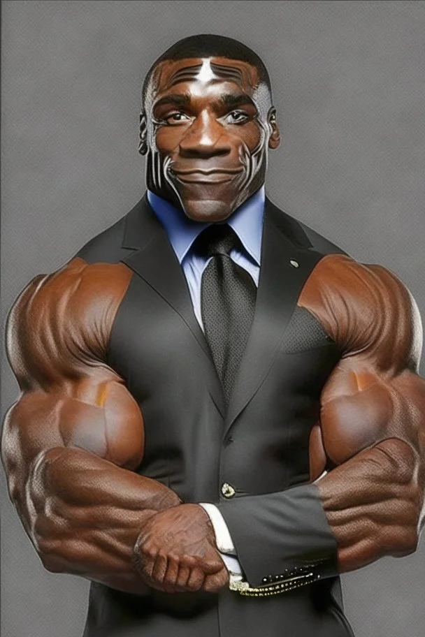 Bodybuilder Lee Haney with the face of a Rottweiler dog A dog's head instead of a person's head Only the player's body with a bulldog head on it He wears a luxurious black suit and holds a luxurious cigar The suit covers the body. In the mouth of the dog there is a luxurious Rottweiler dog head Remove the headRemove the dog and remove the head