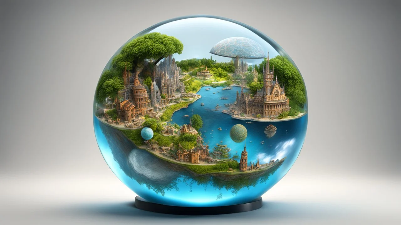 my world in a glass ball, 3D, hyper-detailed