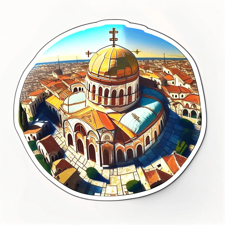 aerial view art novel artwork of a byzantine cathedral as a sticker