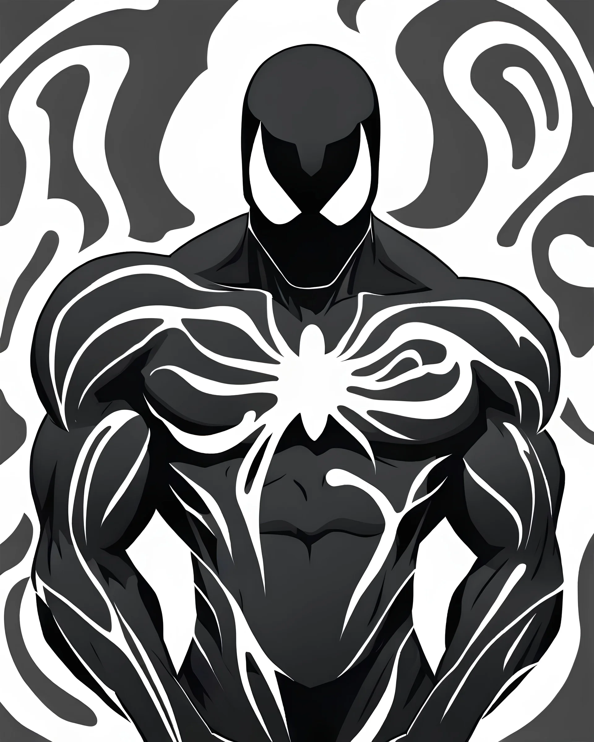 High Quality Illustration of a dark gray Marvel Symbiote has swirl an large x on chest