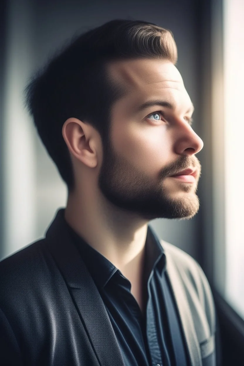 high quality photography 30 year old handsome developer man, stock photo premium, epic view, bright background, closeup, perspective