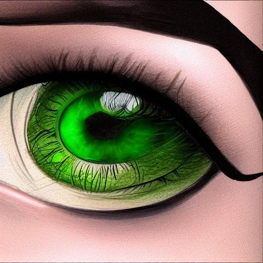 Photorealistic Green eyes woman portrait.