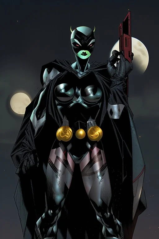 spawn woman over a high building with a big machinegun light by the moonlight jim lee style