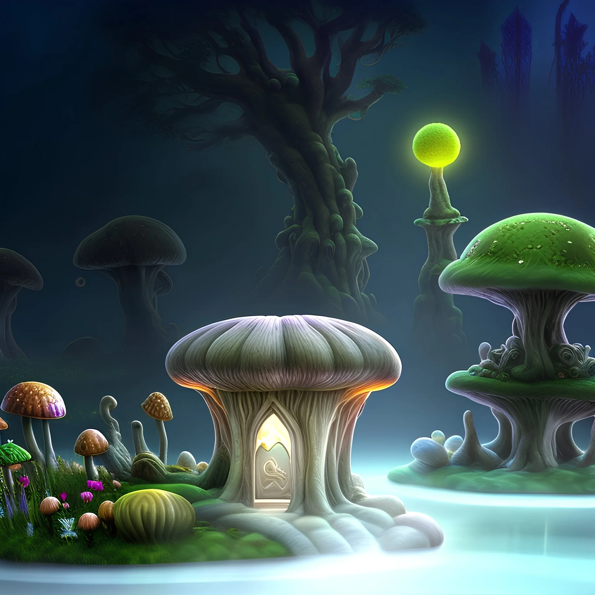 surreal Create a magical garden with enchanted glicine, edera, muschio, creatures,fantasy, India, Scozia, Fate, draghi, castle,moss, perle,Venezia, stelle, scintille,pioppini, scoiattoli, lucciole,funghi, 3D, raggi divini,nitidezza, ultra qualiltà, perfezione. foresta