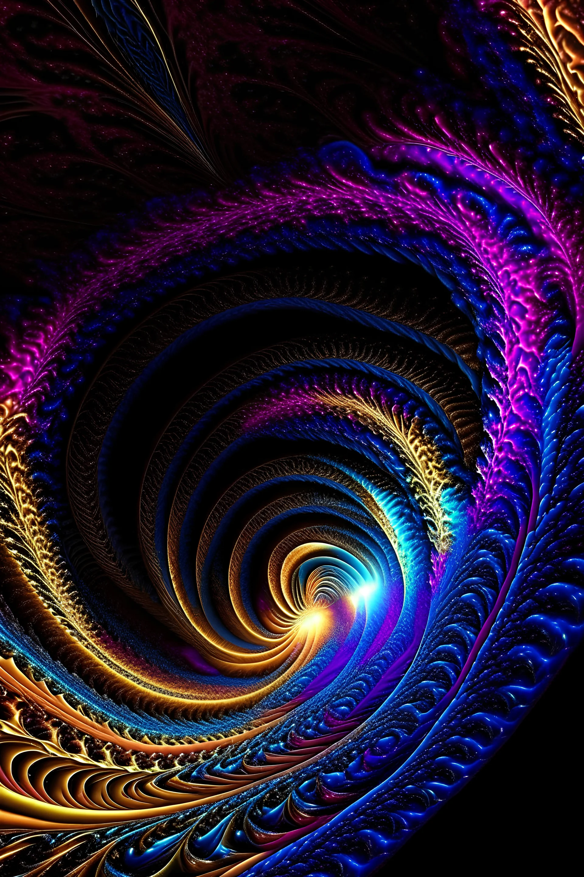 Spiral fractal psychedelic vortex to the centre of the earth :: made from swirling atmosphere :: crystalline fractal structures spiralling, beautiful, stunning, hyper-realistic, unreal engine, magic, Infinite patterns volumetric lighting, bioluminescence :: iridescent :: 3d layers ornate --q 4 --s 700