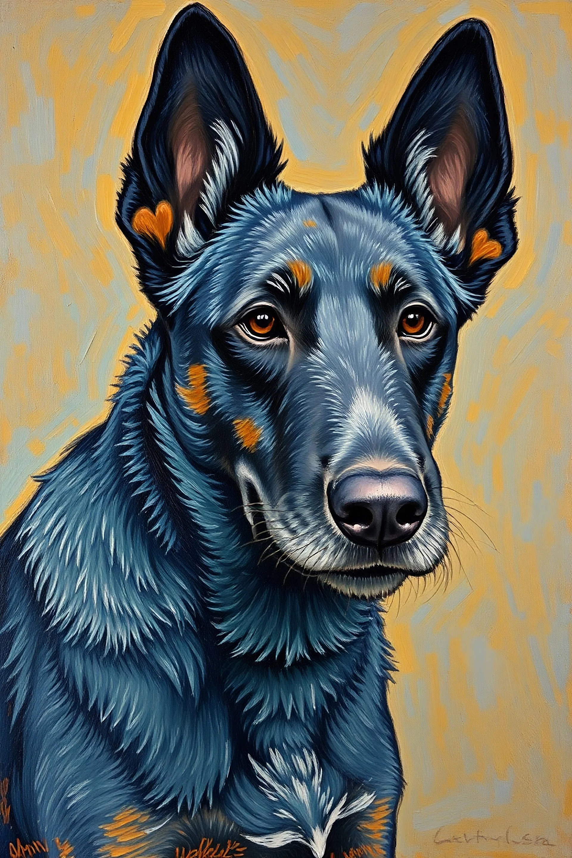 portrait of blue heeler by van gogh