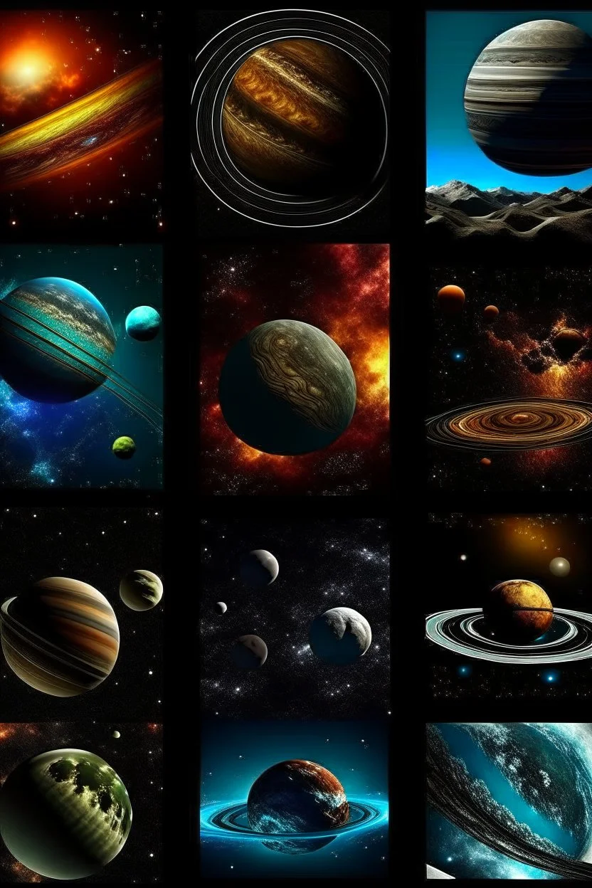 different variations of planets montage science book style