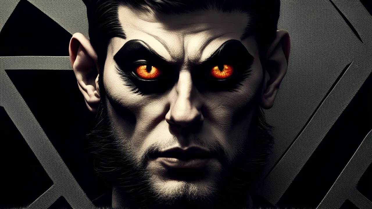 portrait homme satanique avec des yeux de chat photorealiste 4k