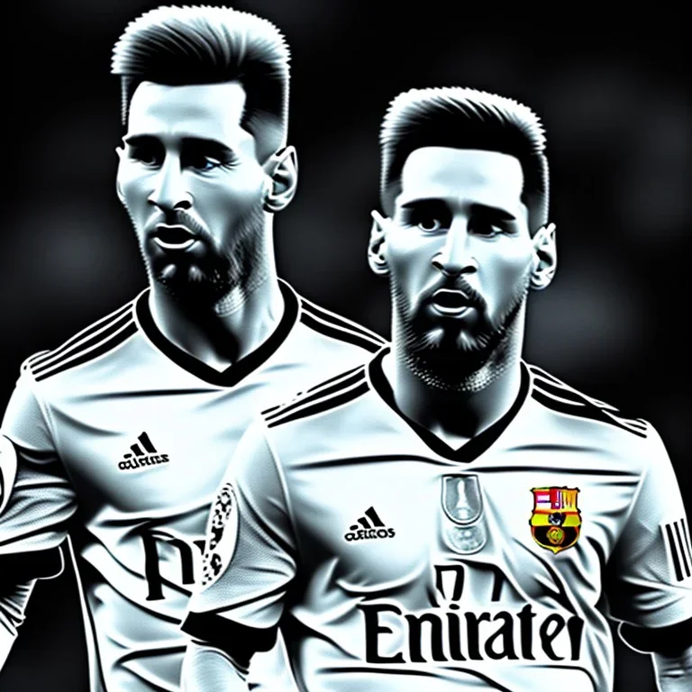 Painting of a White men,lionel messi, with laser eyes, perfect angle, antic grec pose, Black and white background, very detailed, high quality, very intricate, 8k, hdr, octane effect, frida khalo style