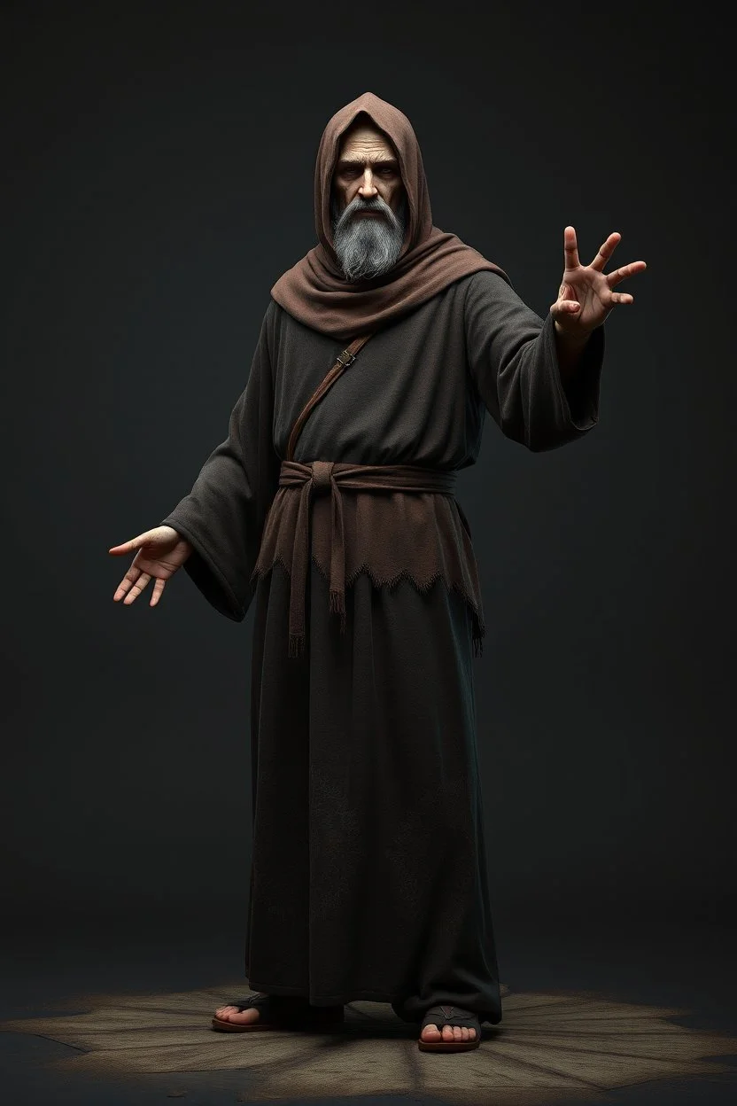 russian monk for a horror , silent hill style, 3d model, t-pose, full length, a pose