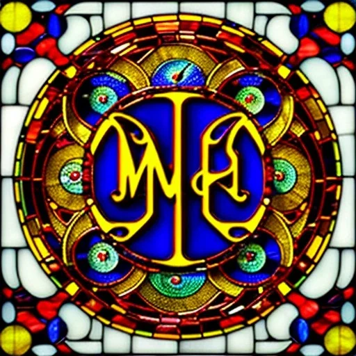 round coaster of letter M with stained glass window effect, highly detailed, intricate, warm colors, stained glass window, glossy from rain, warm lighting, dramatic lighting