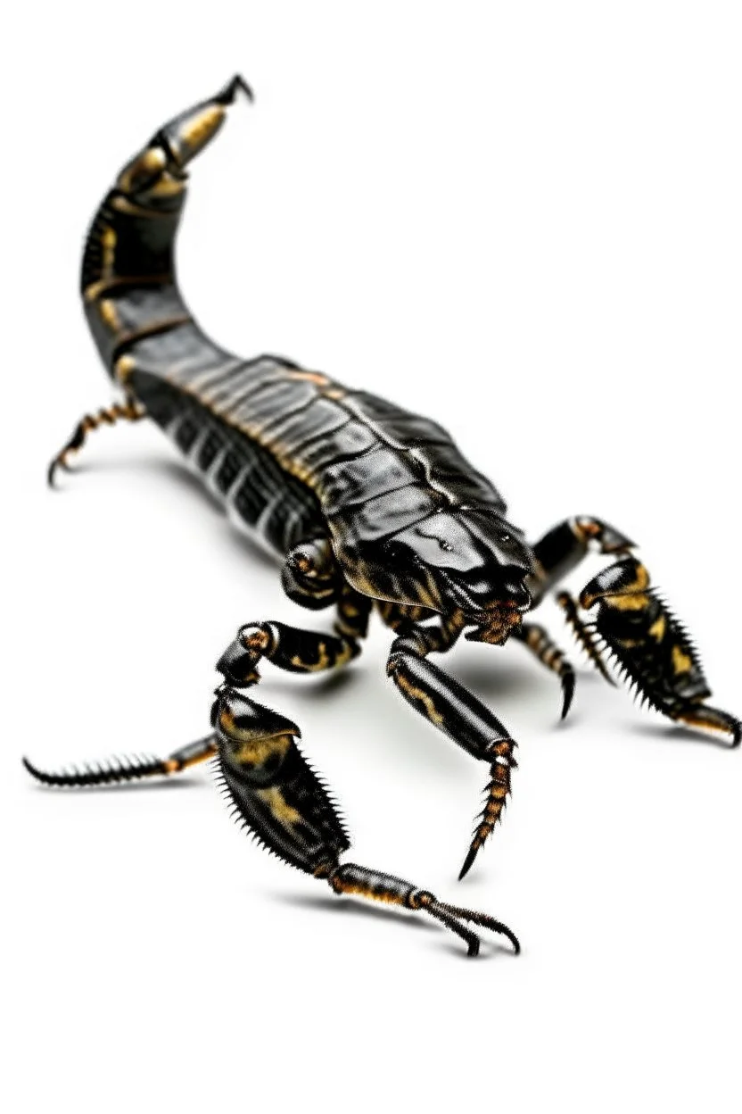 Black emperor Scorpio emblem on a burning landscape background With its Tail curled up behind his back ready to strike and from claws grasping under a storming sky with blue lightening striking around it