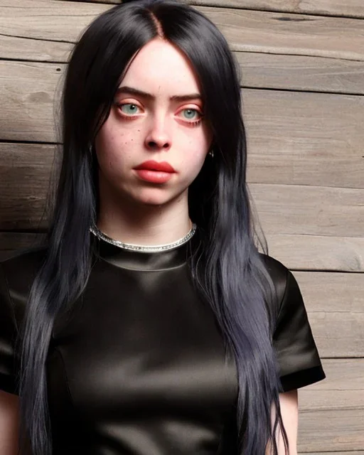 Billie Eilish, sitting on a chair, Black Short Dress, high detail, realistic