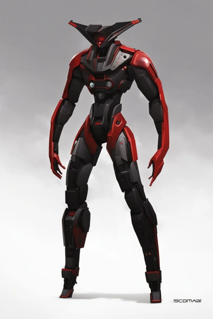 Sci-Fi, Large Mechainal Robot Red and Black, Space, Magic, Dangerous, Menacing, Horror