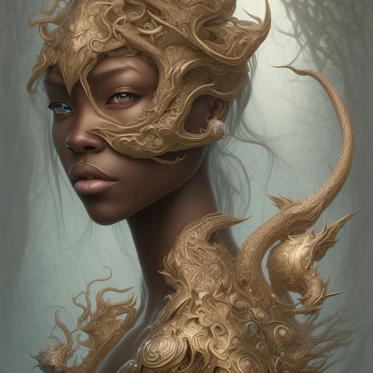 sango fantasy, fantasy magic, intricate, sharp focus, illustration, highly detailed, digital painting, concept art, matte, artgerm and paul lewin and kehinde wiley, masterpiece sexy lips Asian afro lips black African lady body mermaid Dragon head silver bright rain lady outer space mermaid pretty skull head