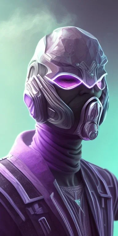 purple galaxy masked super villain, weapons in hands, teal and purple smoke, full portrait, hyper realistic, 4k