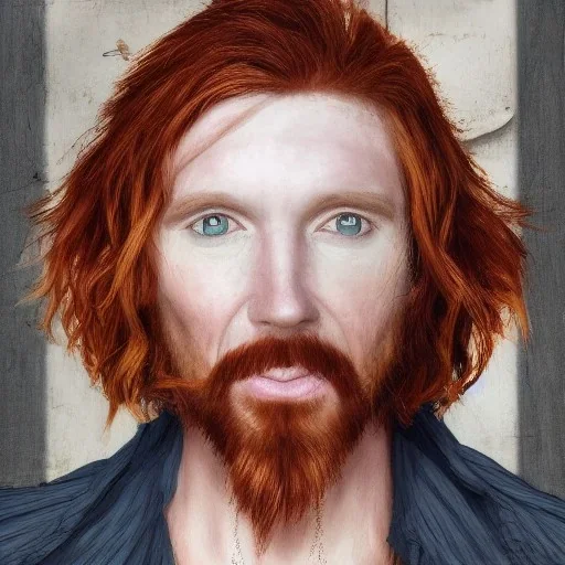 Portrait of Courtney Gains as a ruggedly handsome but joyful roguish pirate, charismatic, attractive male, masculine, perfect, precisely detailed, lightly freckled face, meticulously detailed multi-hued ginger carrot colored cherry fire red hair; Malachai of the corn; fantasy, intricate, elegant, highly detailed, digital painting, artstation, concept art, matte, sharp focus, illustration, art by artgerm and greg rutkowski and alphonse mucha