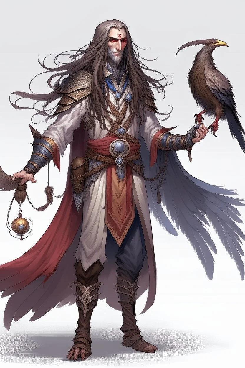 dnd humanoid Aarakocra with long hair warlock