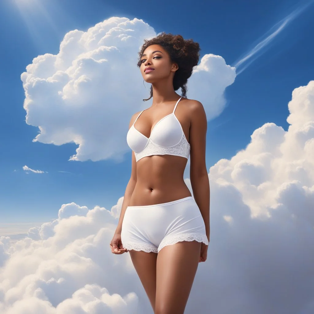 God is a woman in the sky and wears undergarments in cloud
