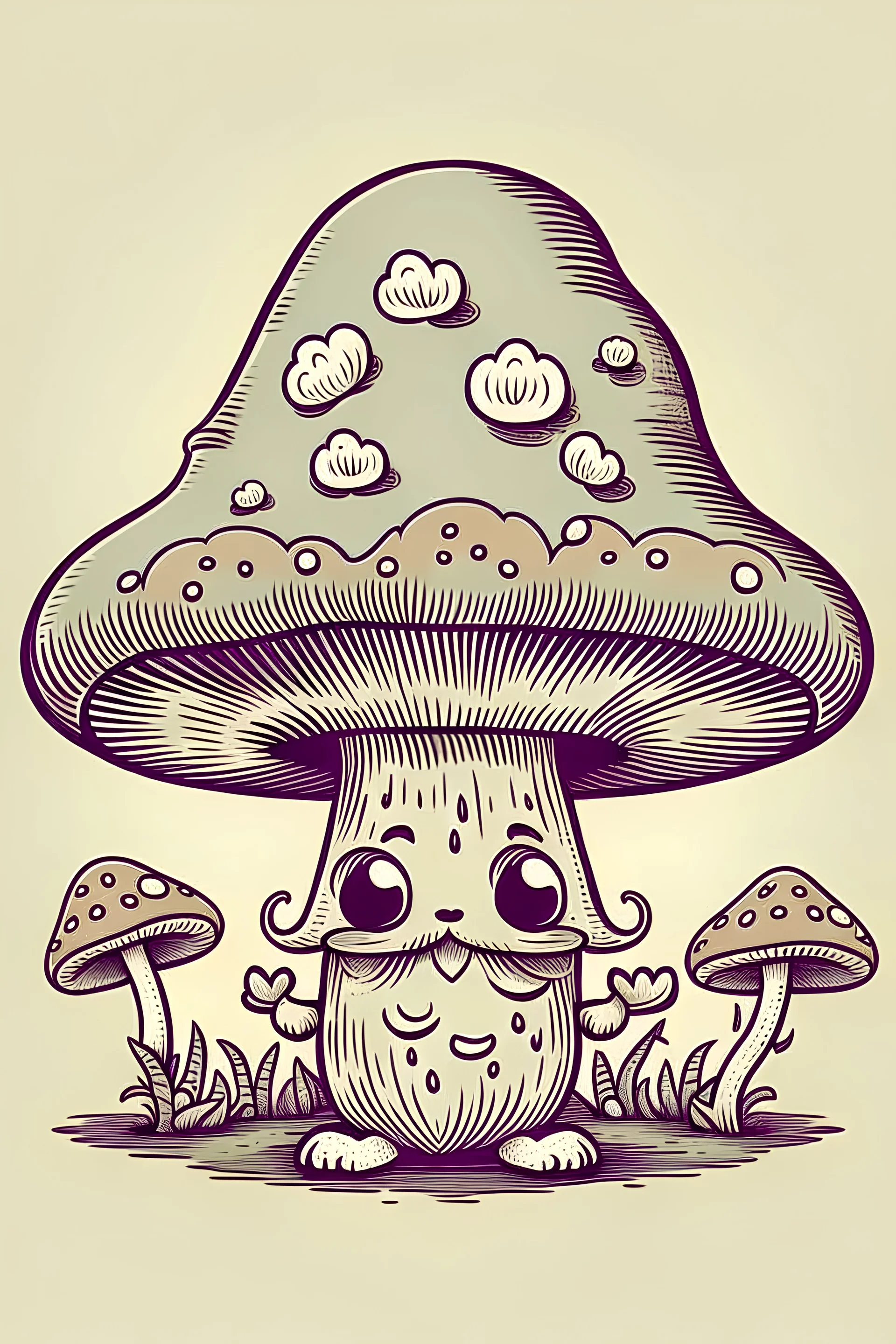 little mushrooms eyes two legs hat moustache