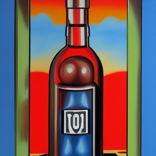 Putin with vodka bottle painting art deco