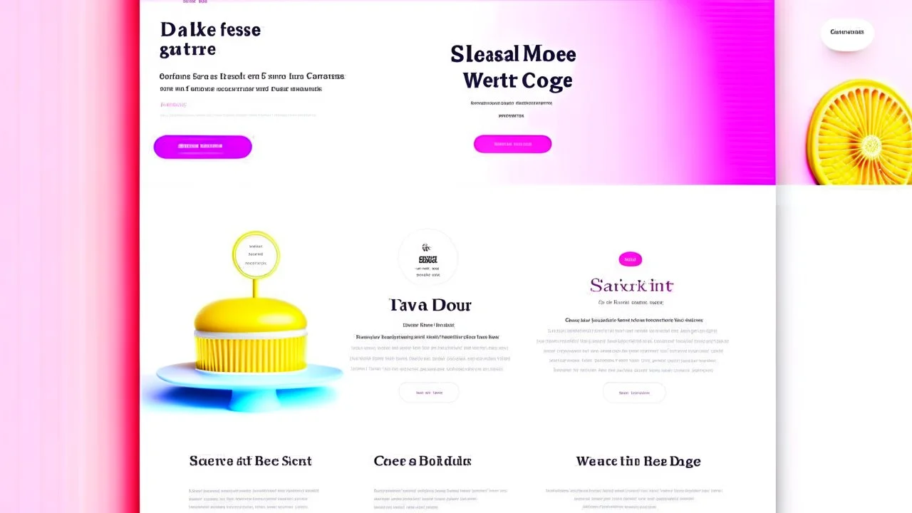 A modern light-theme landing page website for a bakery with a headline on the left-hand side and a pink cake image on the right-hand side, with a pink background, ux, ui, ux/ui website –v 4 –stylize 800