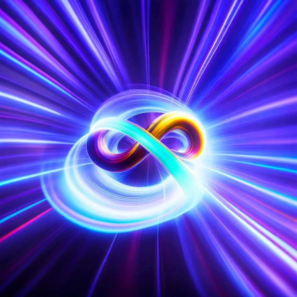 infinity symbol brightly coloured ∞ moving at warp speed, colours from infinity flowing through image with speed, DSLR with a 80mm lens, set to f/16 and a slow shutter speed of 1/15s, striking, chiaroscuro, dramatic, captivating, powerful, fantasy, beautiful, octane render, 16k post-production, artstation: award-winning: atmospheric: commanding: fantastical: clarity: ultra quality: striking: brilliance: stunning colors: amazing depth; lens: f/11, 35mm