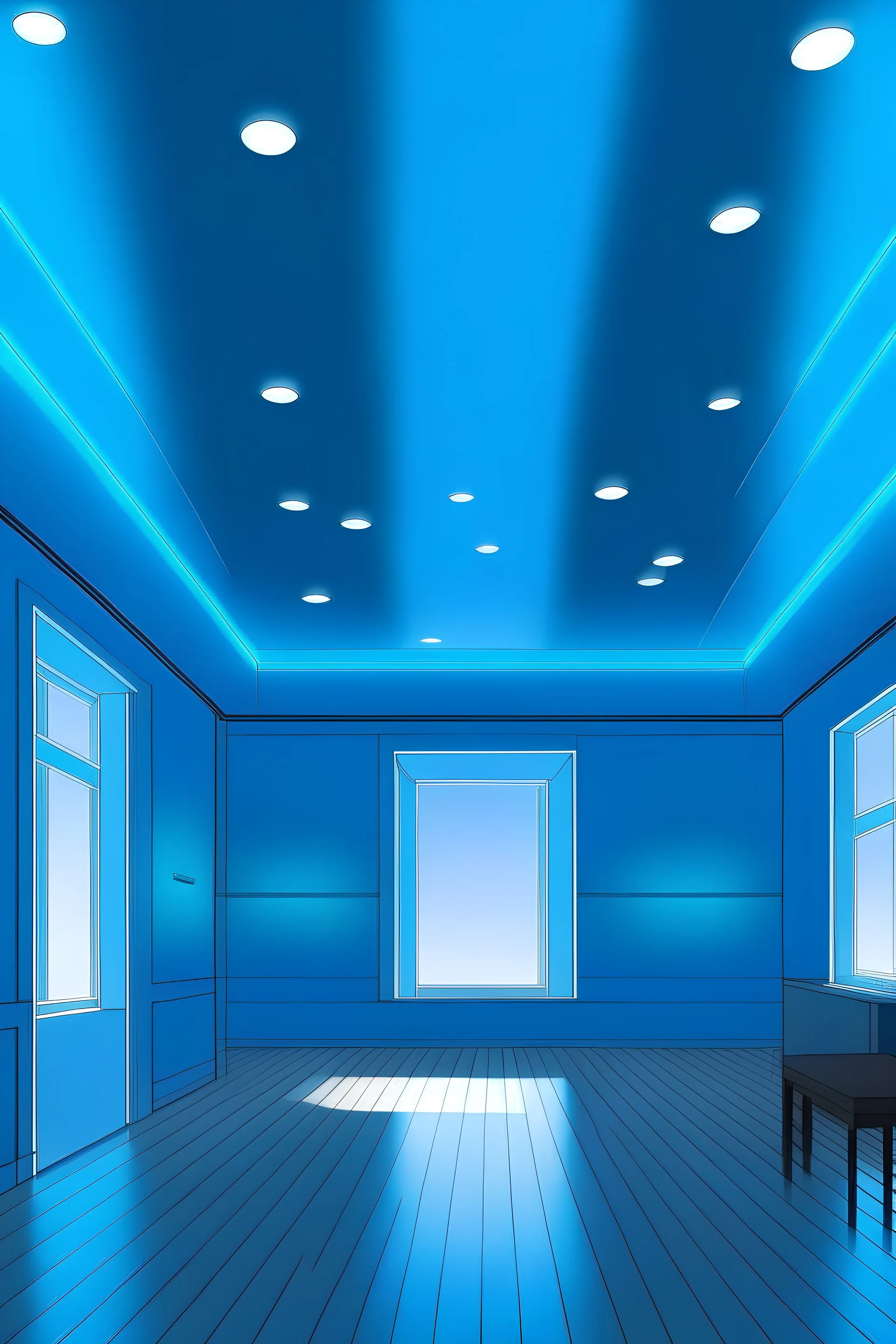 disegno di una stanza con led sul soffitto