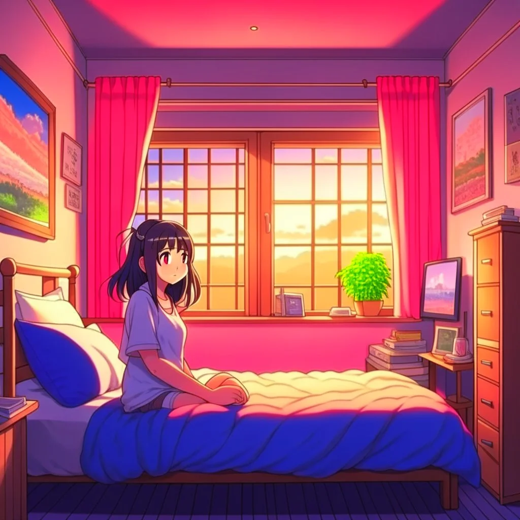 Streamer anime girl in a bedroom