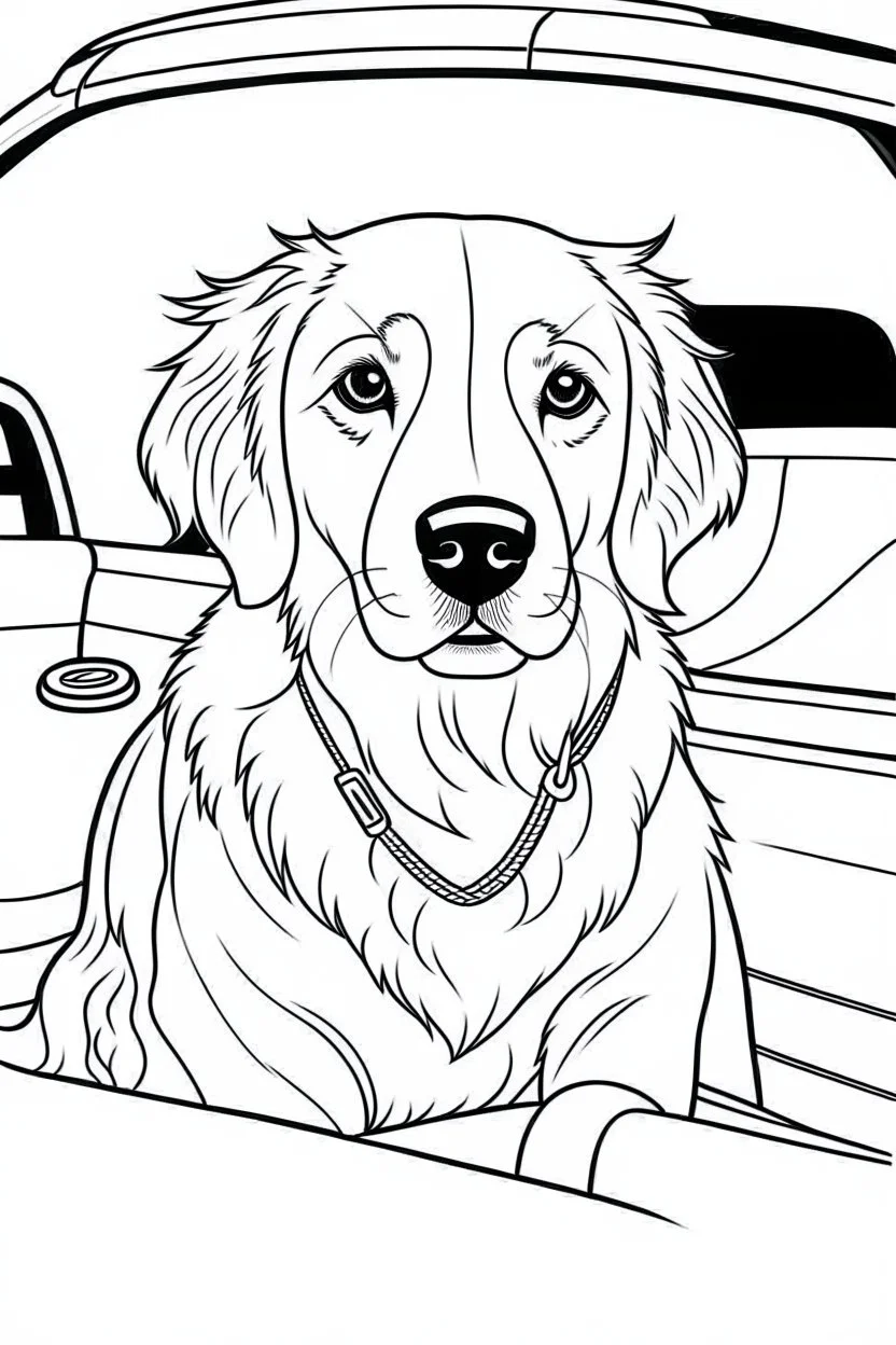 outline art for real DOGS-IN-CARS Coloring page, Japanese manga style, cartoon style, cute face, white background sketch style, full body is a must, only use outline, clean line art, no shadow, bold outlineMasterpiece, Ominous, Golden Ratio, Highly Detailed, photo, poster, fashion, illustration