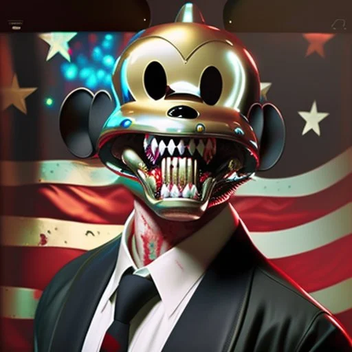 zombie mickey mouse hybrid, photorealism, movie screen capture, horror, sci-fi, retrofuturism,