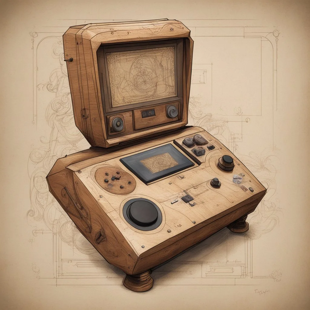 video game console in the style of leonardo da vinci