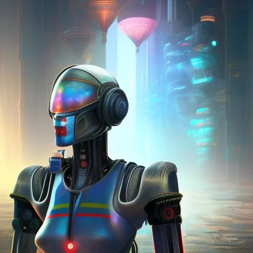 Akhenaten cyberpunk, full body, robocop, Egypt background