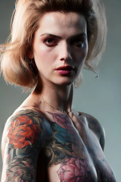 Full body portrait, painting, medium shot lady 3DTotal volumetric tattoos