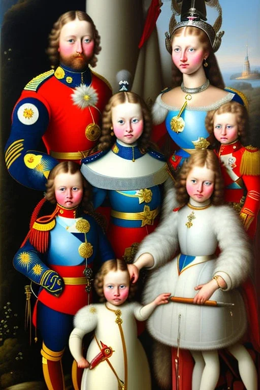 A portrait of a Scandinavian family with two parents and five kids