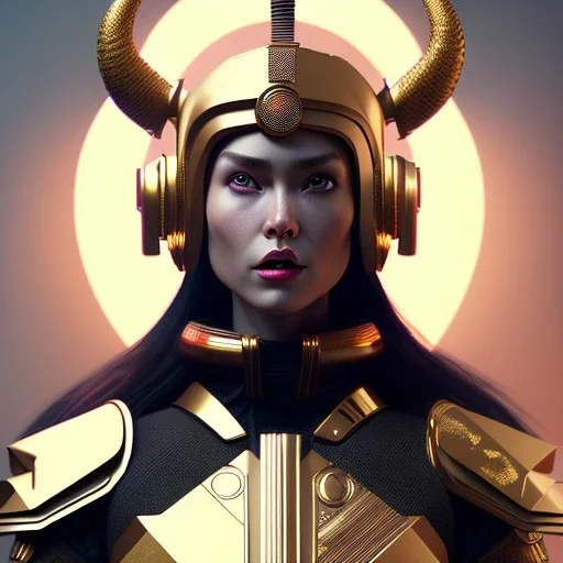 woman, rounded face, black, gold, samurai helmet, decorative color feathers, retro, bamboo coat, soft color, highly detailed, art stations, concept art, smooth, unreal engine 5, god rays, ray tracing, RTX, lumen lighting, ultra detail, volumetric lighting, 3d, finely drawn, high definition, high resolution.