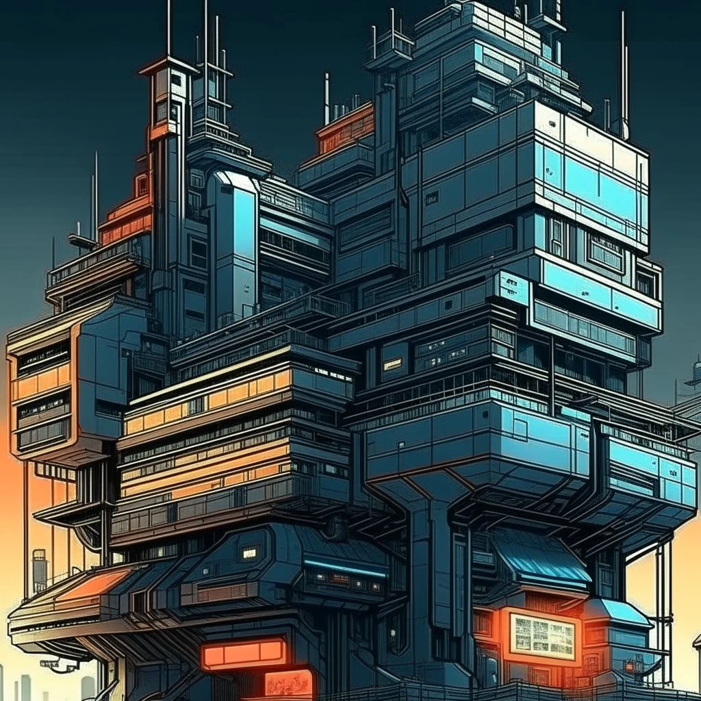 cyberpunk retro futuristic construction for comics