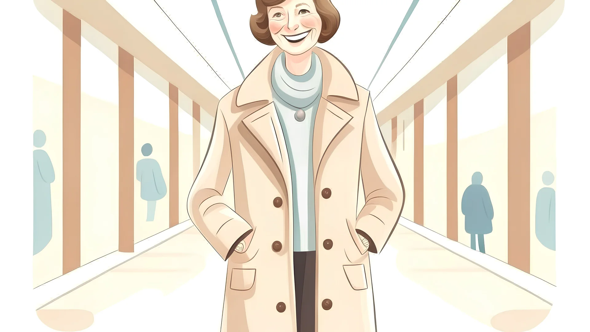 Happy mature woman in an elegant clothes coat on sale in the mall. ai design
