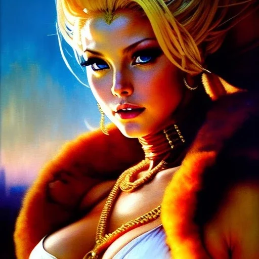 Drawing of beautiful face,busty Cammy-Street fighter,intense stare,Minimal ancient armor, balanciaga fashion clothe painting by gaston bussiere, greg rutkowski, yoji shinkawa, yoshitaka amano, tsutomu nihei, donato giancola, tim hildebrandt, oil on canvas, cinematic composition, extreme detail,fit full head inside picture,16k