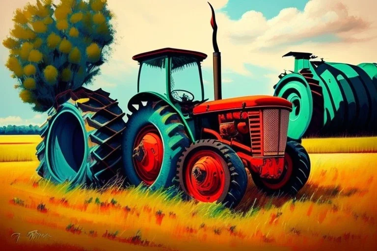 Tractor painting style of Ori Raz