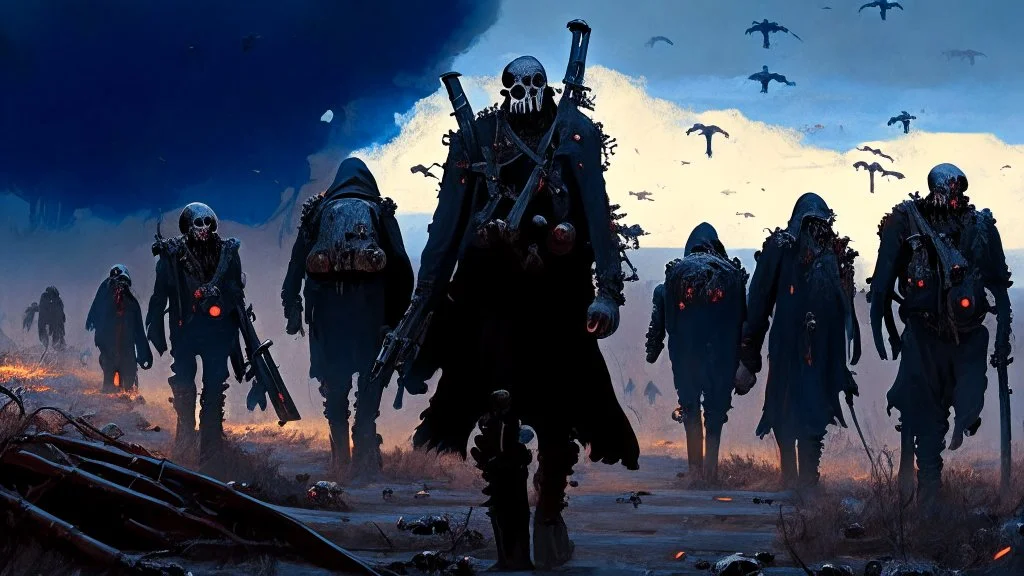 {{{Bio-engineered undead cyborg army marching}}} machine soldiers, hazmats, tactical wear, gas creepy landscape, techno gothic visual composition, science fiction painting, Denis Sarazhin, Alex Colville, Simon Stålenhag, Neil Blomkamp, Frank bowling, Christopher Shy, Alejandro Burdisio, RAW, gritty, high contrast, atmospheric horror art, gripping and suspenseful, vivid, neon overlay, narrative art, textured, dramatic, surreal horror, gestural, retro futuristic nightmarish art, apocalyptic art