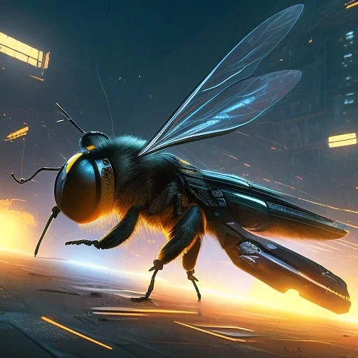 cyberpunk bee, black background, cinematic lighting, 4k resolution, smooth details.