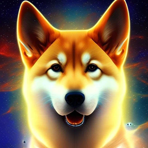 third eye ascension shiba inu doge with heaven glowing aura Q anon galaxy