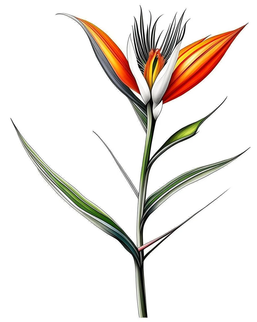 real massive only Bird of Paradise flower, coloring page, no leaves, full body (((((white background))))), only use an outline., real style, line art, white color, clean line art, white background, Sketch style