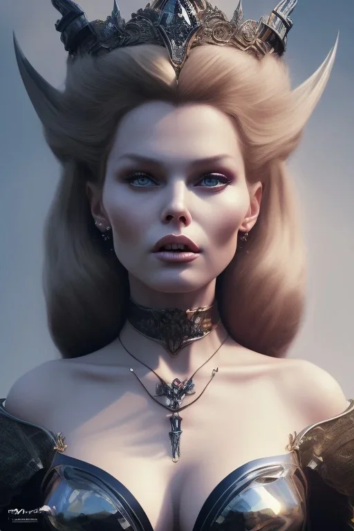 Brigitte Bardot as evil queen in black leather, leather, busty, cleavage, angry, stern look. character design by cory loftis, fenghua zhong, ryohei hase, ismail inceoglu and ruan jia. unreal engine 5, artistic lighting, highly detailed, photorealistic, fantasy.