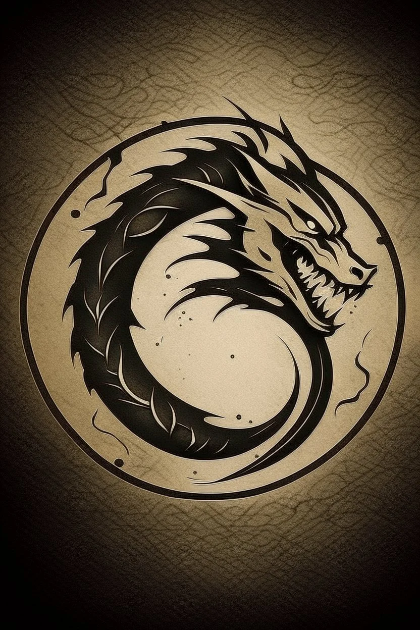 minimalist dragon ink logo, leather background