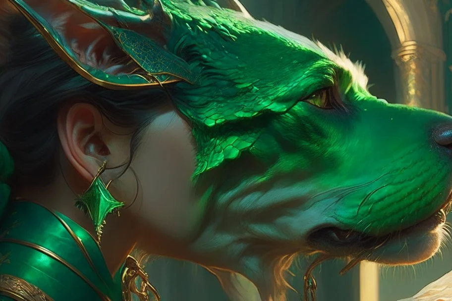 A ultra detailed emerald colored dragon scratching behind its ear like a dog 4k high resolution dynamic lighting Greg Rutkowski Alphonse Mucha Artgerm WLOP trending on artstation