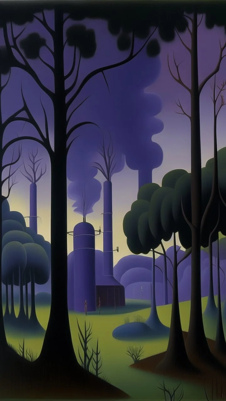 A purple haunted nuclear plant with ghosts painted by Henri Rousseau